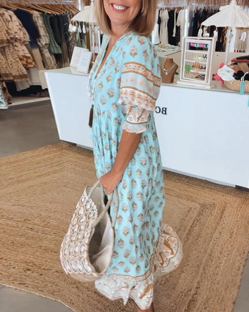 Melody | Printed V-Neck Half-Sleeve Dress
