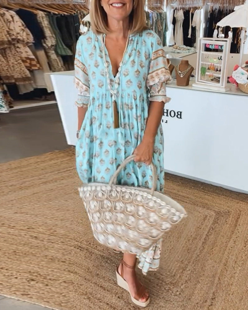 Melody | Printed V-Neck Half-Sleeve Dress
