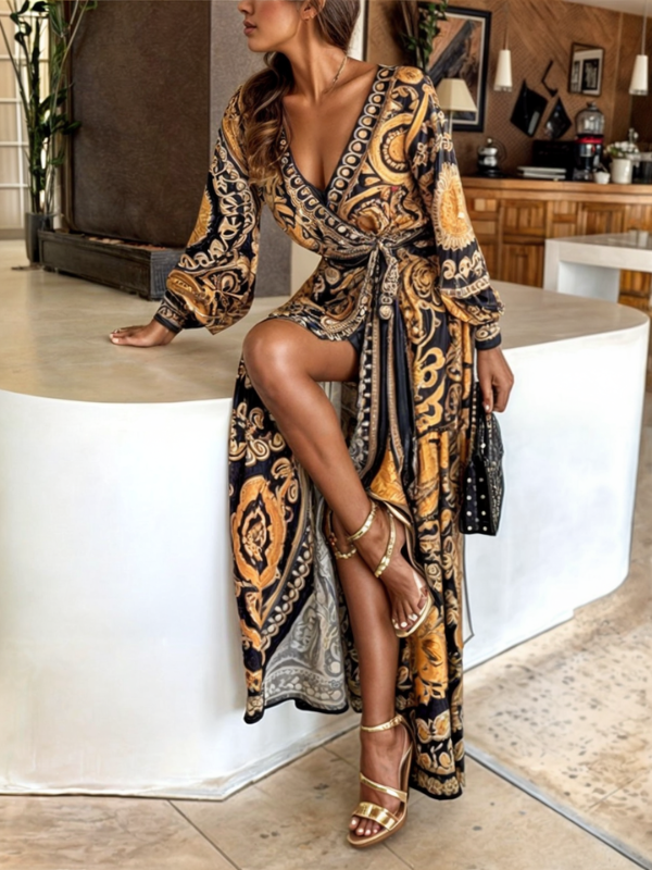 Rhapsody | Bohemian Maxi Dress with Golden Print
