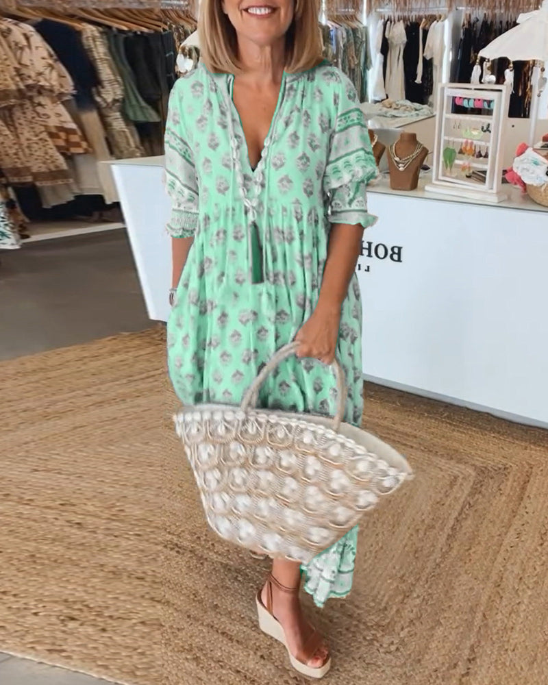 Melody | Printed V-Neck Half-Sleeve Dress