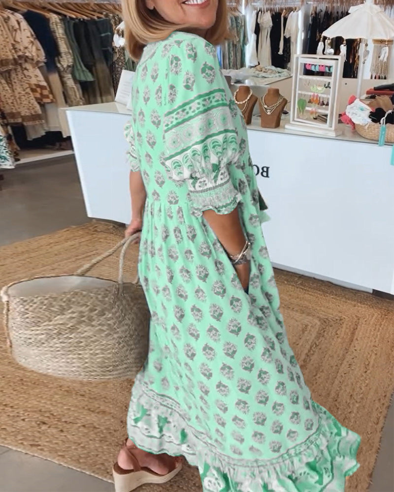 Melody | Printed V-Neck Half-Sleeve Dress