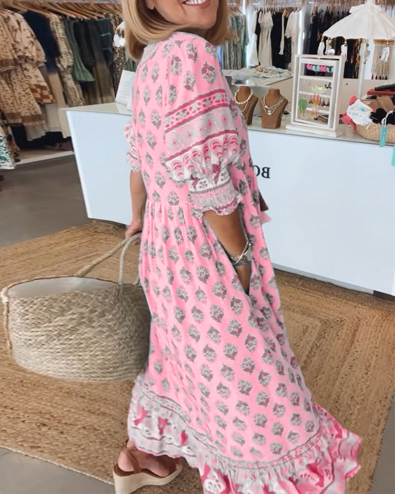 Melody | Printed V-Neck Half-Sleeve Dress