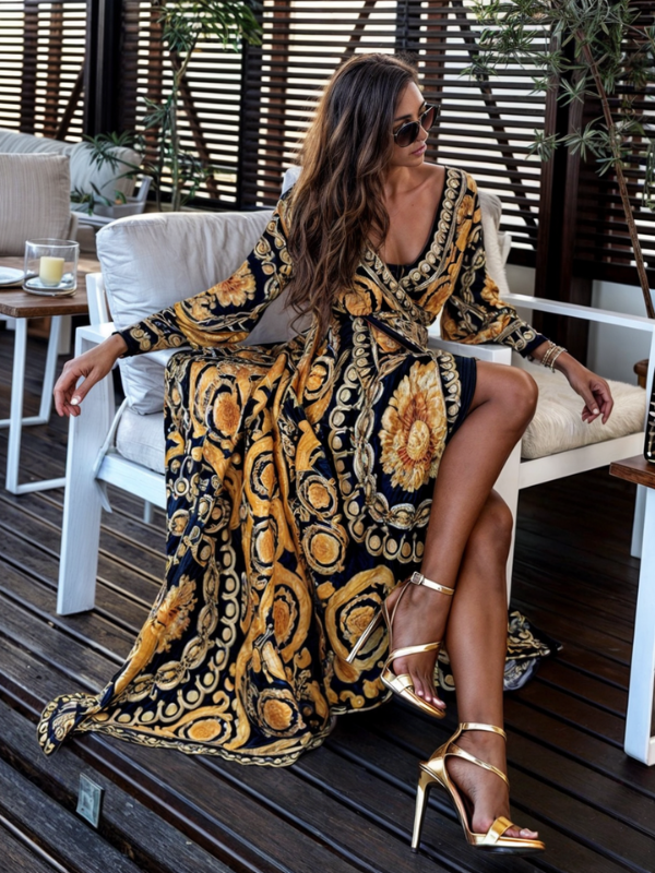 Rhapsody | Bohemian Maxi Dress with Golden Print