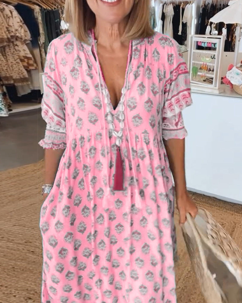 Melody | Printed V-Neck Half-Sleeve Dress