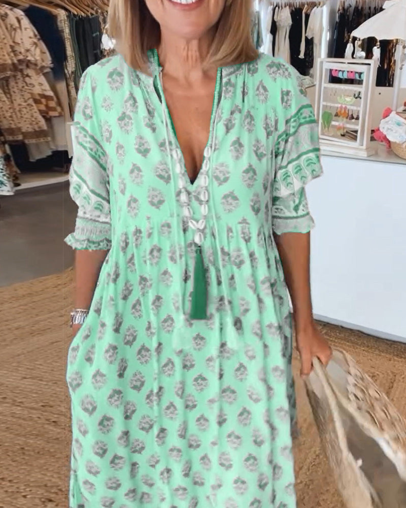Melody | Printed V-Neck Half-Sleeve Dress