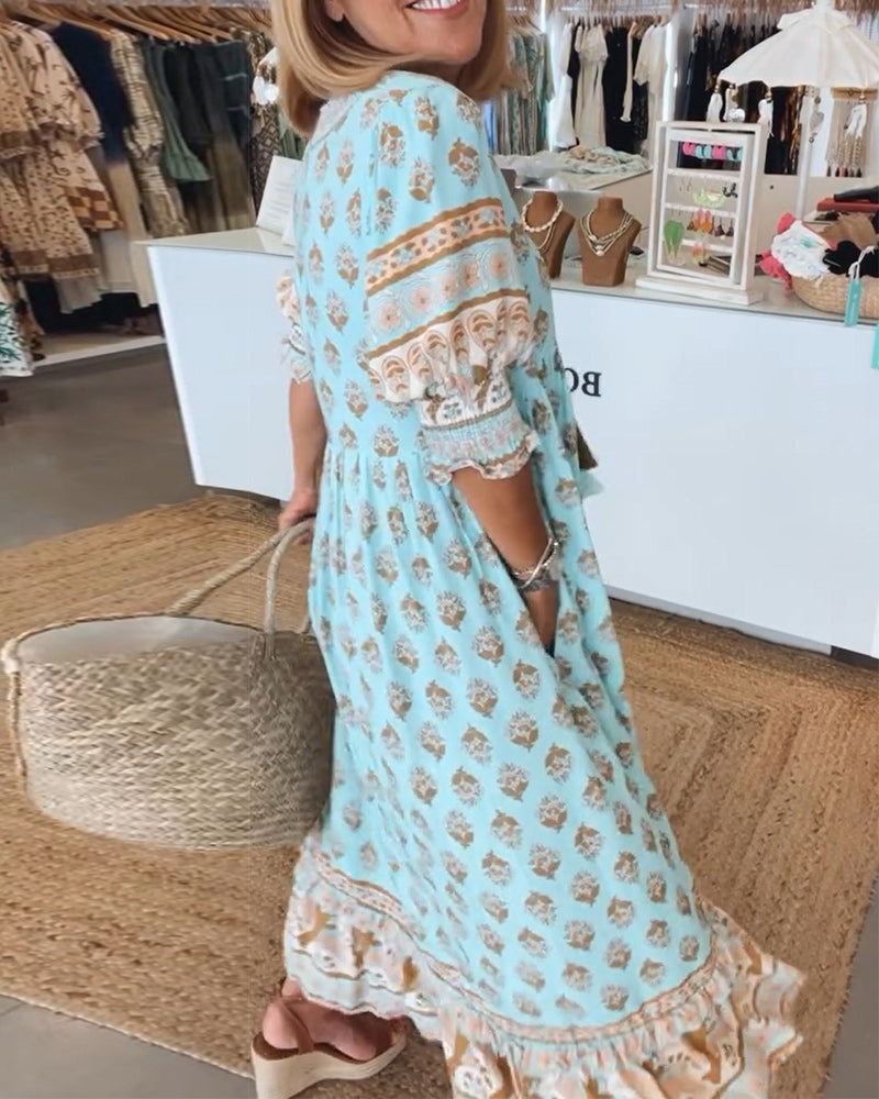 Melody | Printed V-Neck Half-Sleeve Dress