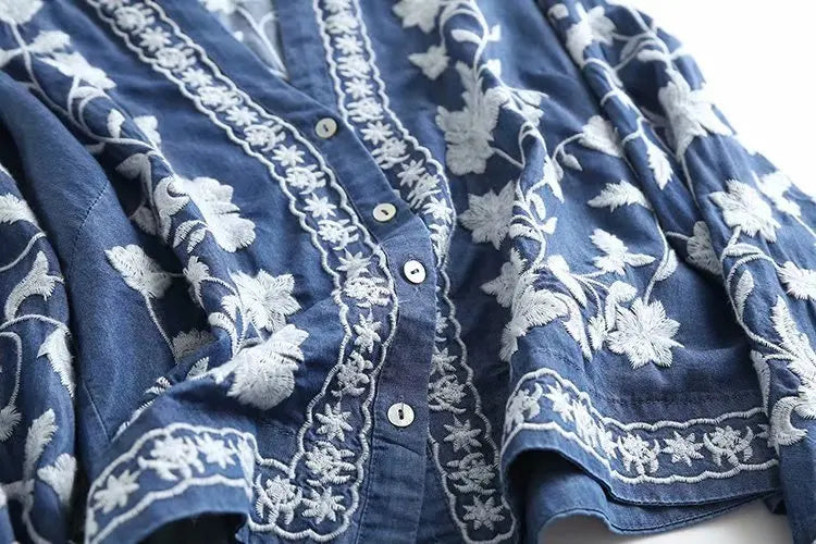 Boho - Denim Bloom Cardigan