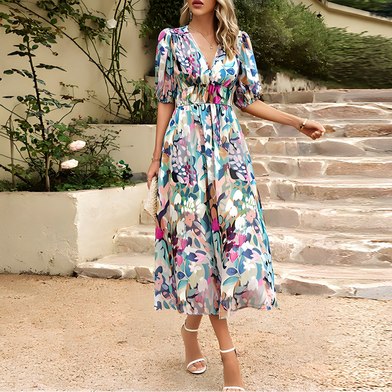 Imogen | Women's Puff Sleeve Summer Dress | Midi