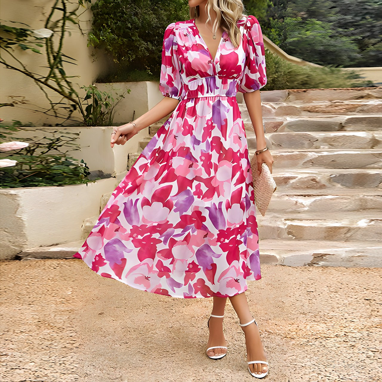 Imogen | Women's Puff Sleeve Summer Dress | Midi