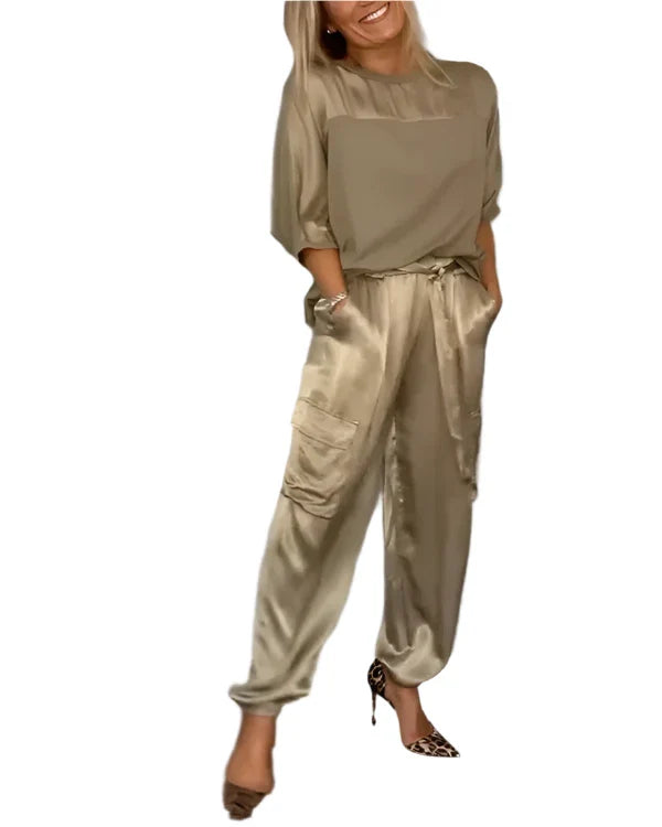 CORINNA® | Soft Satin Set with Mid-Length Sleeves