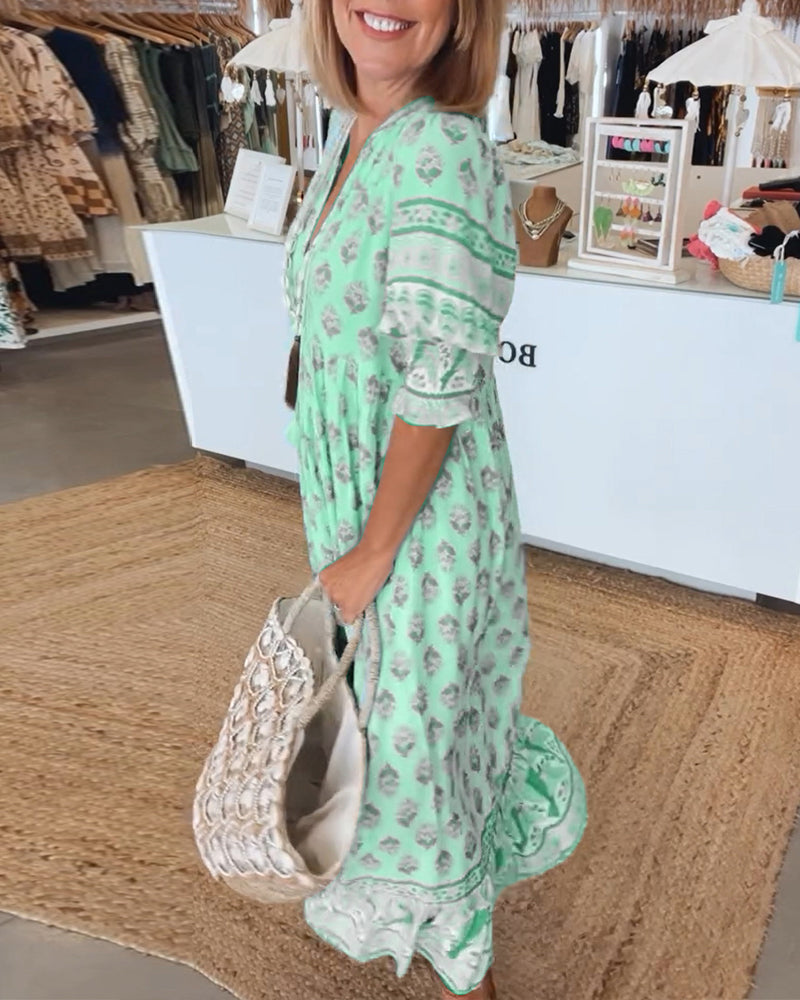 Melody | Printed V-Neck Half-Sleeve Dress