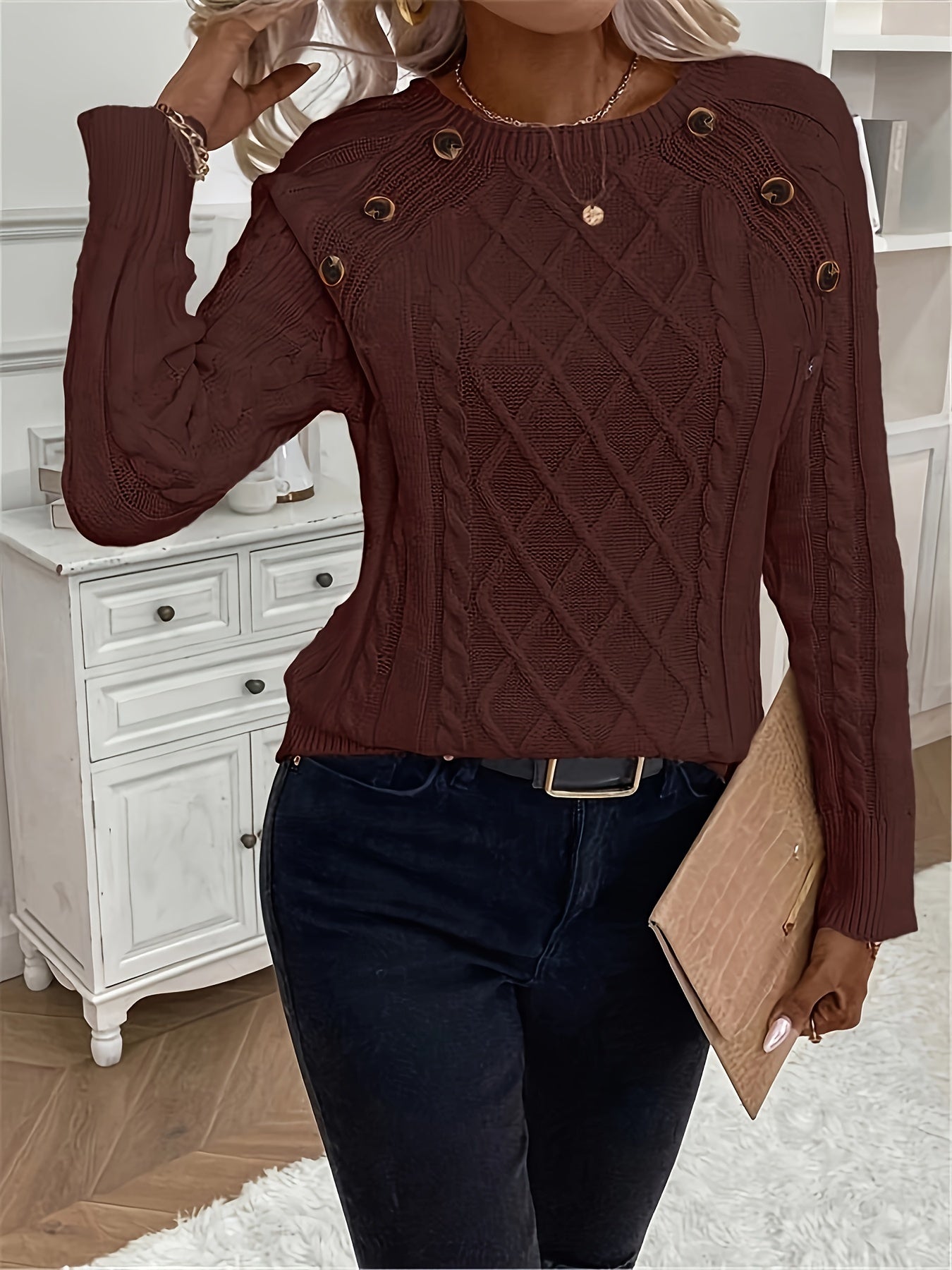 Chloe Cable Knit Crew Neck Sweater
