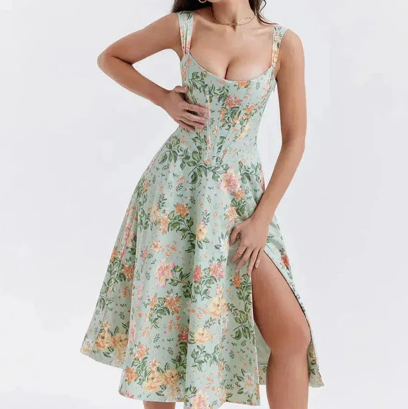 Aurora | Floral Corset Midi Dress