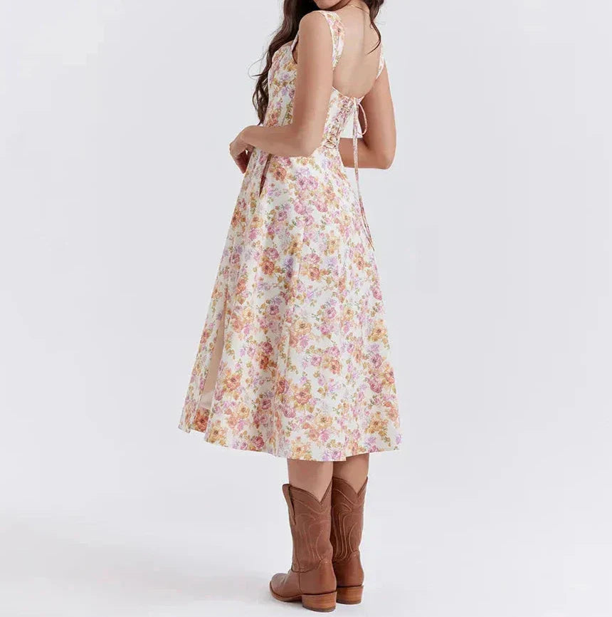 Aurora | Floral Corset Midi Dress