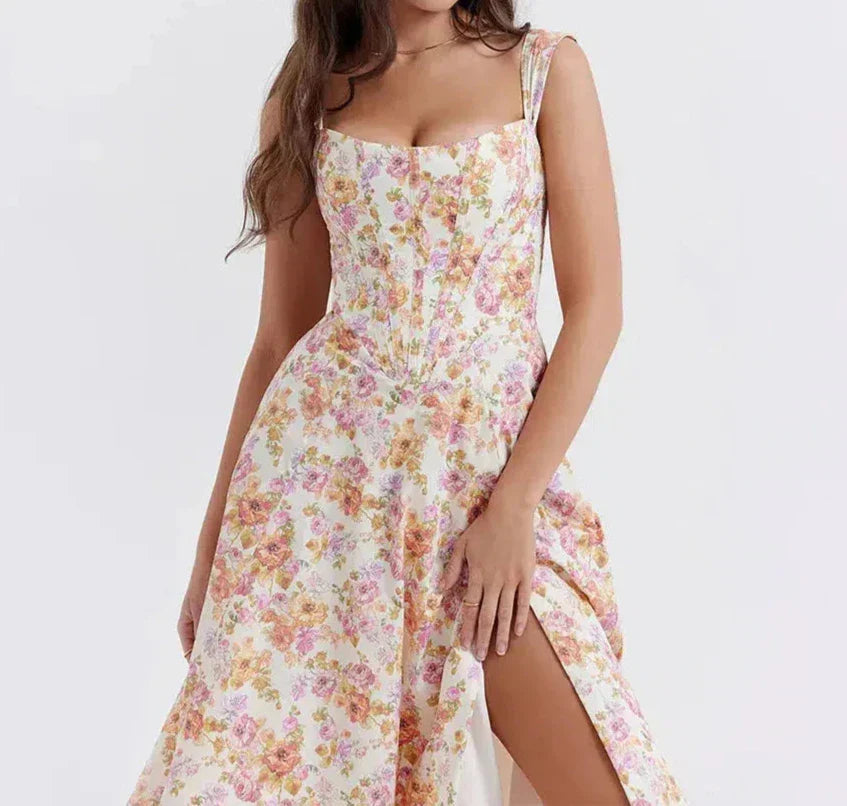 Aurora | Floral Corset Midi Dress