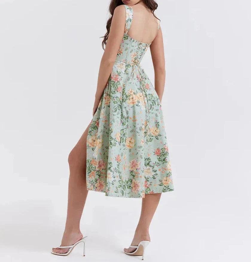Aurora | Floral Corset Midi Dress
