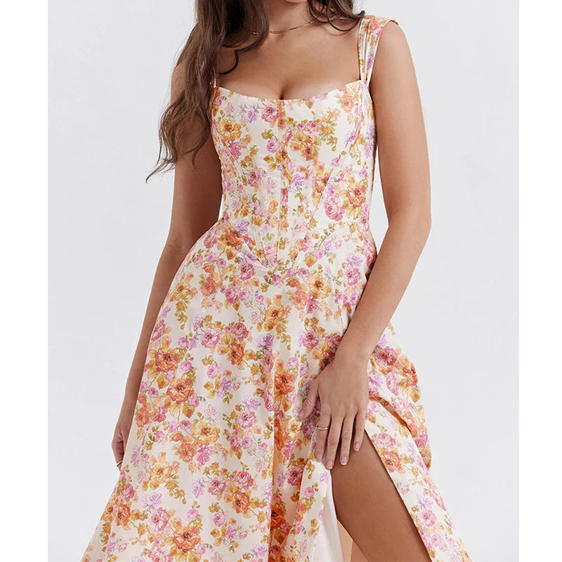 Aurora | Floral Corset Midi Dress