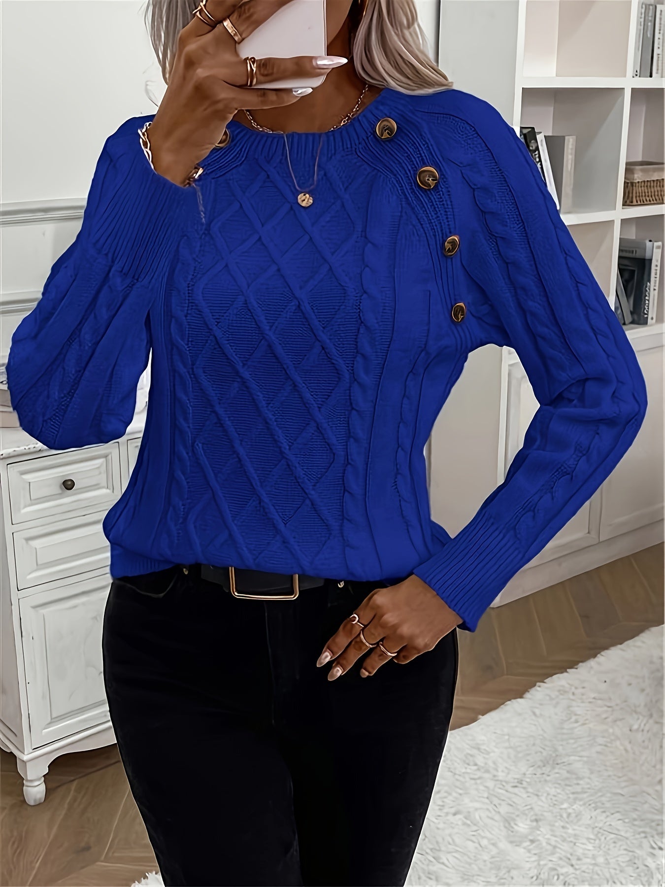 Chloe Cable Knit Crew Neck Sweater