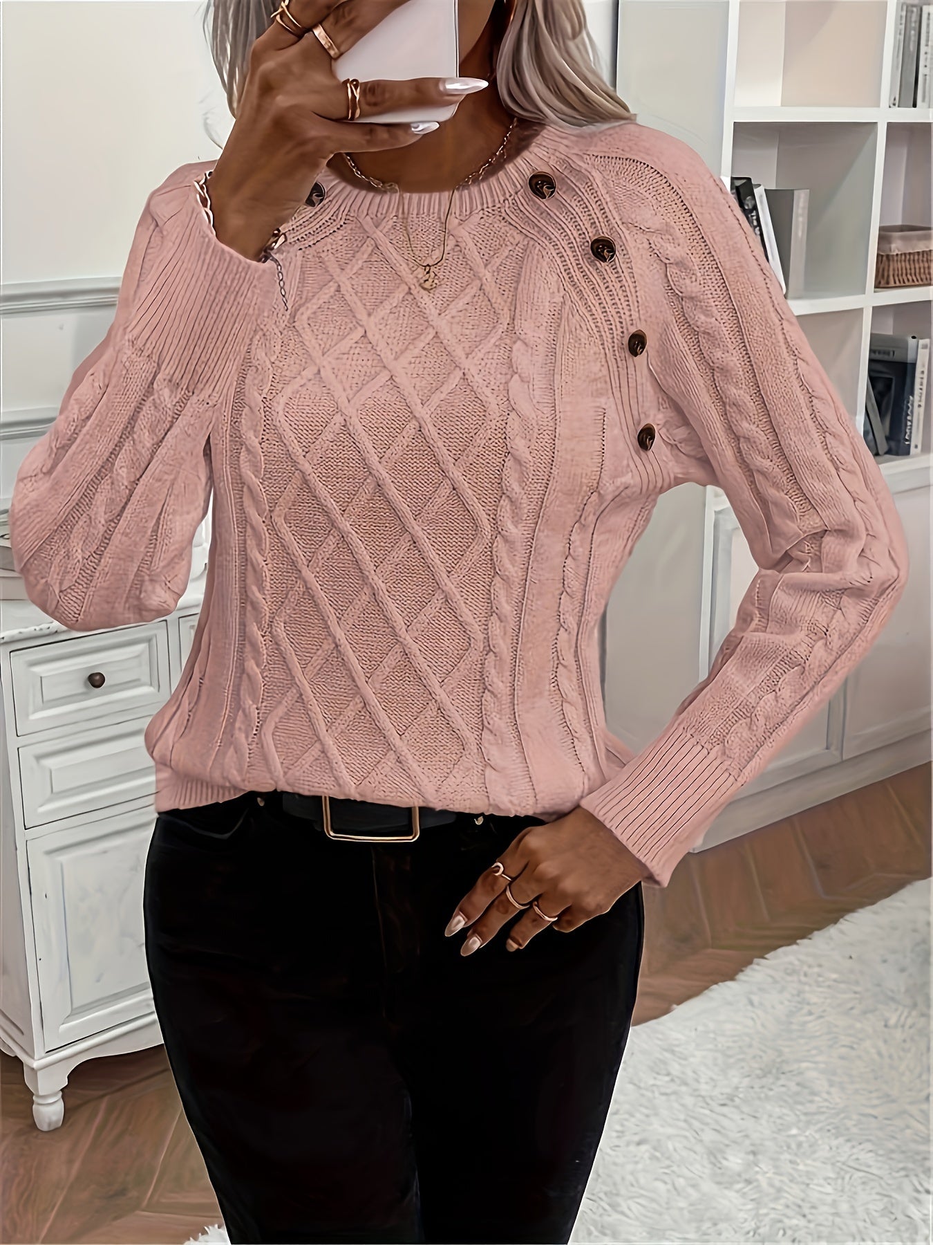 Chloe Cable Knit Crew Neck Sweater