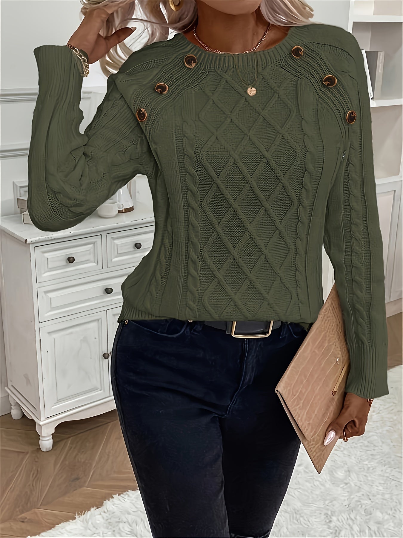 Chloe Cable Knit Crew Neck Sweater